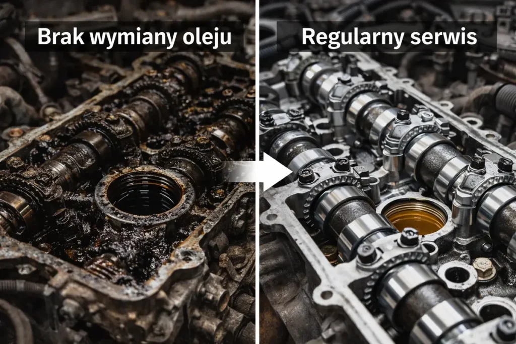 zużyty olej w silniku vs regularna wymiana oleju przykład