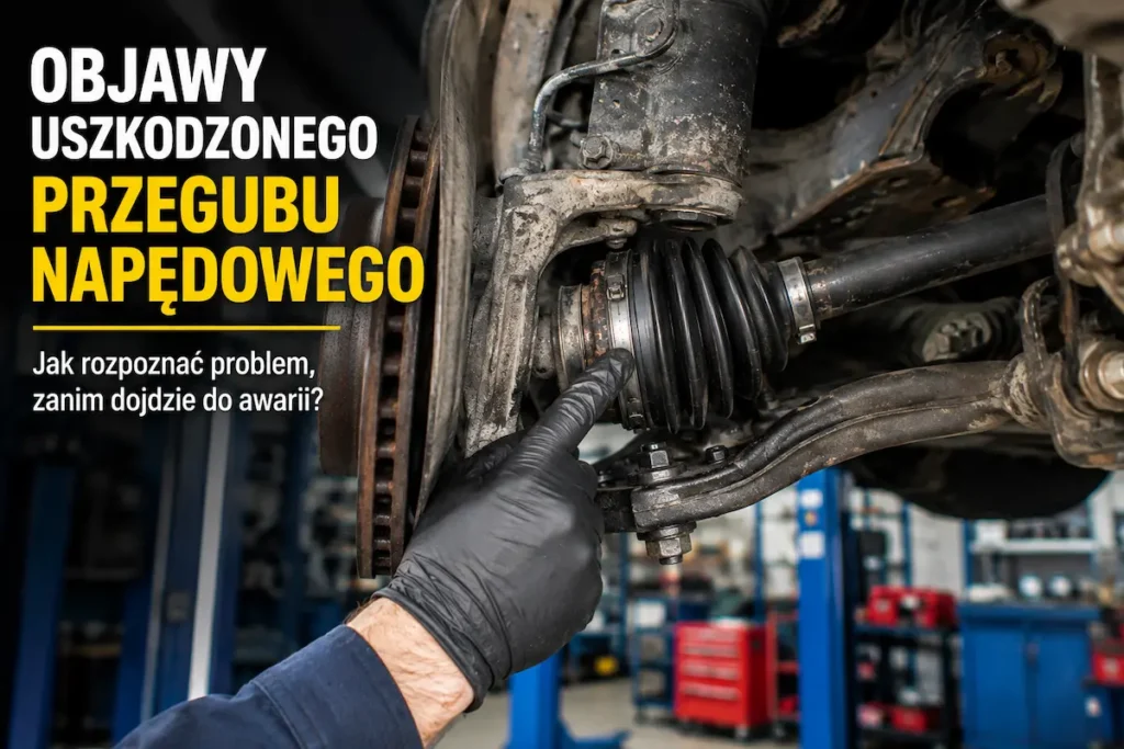 Mechanik sprawdza przegub napędowy podczas diagnostyki układu napędowego samochodu.